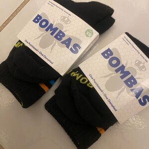 Bombas Black Kids crew Socks with Yellow & Orange Accents XS NWT 2 Pairs